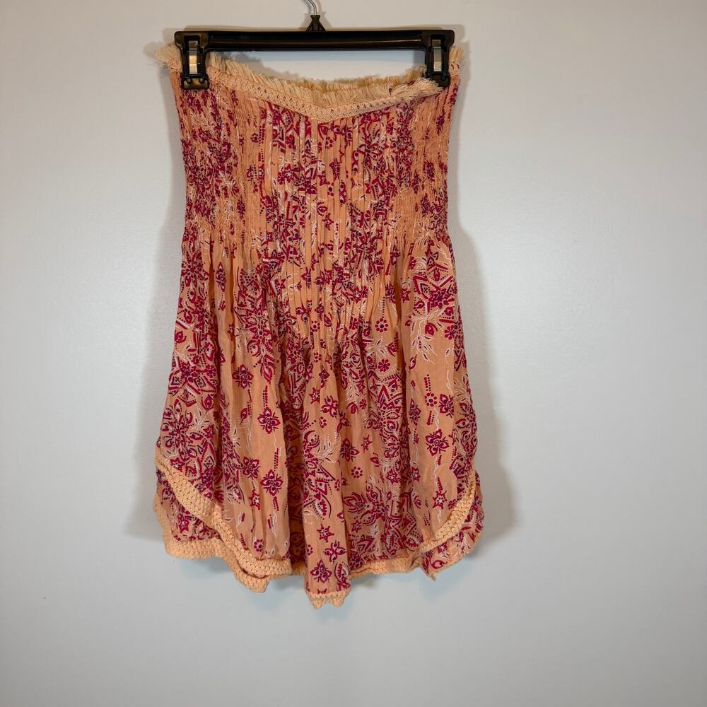 Poupette St Barth Claire Bandeau Dress Womens S Orange Pink Batik Floral Print